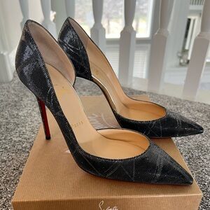 Christian Louboutin Iriza 100 Tissu Etincelle Black an Silver Heels